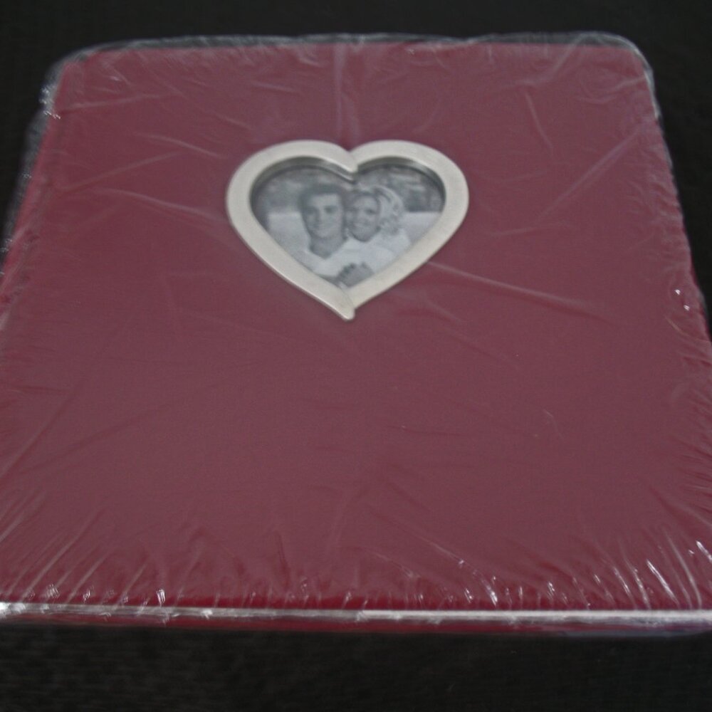 Burgundy Vinyl Scrapbook Album , Metal Heart Shaped Photo Insert NIP, no pages - Picture 3 of 4